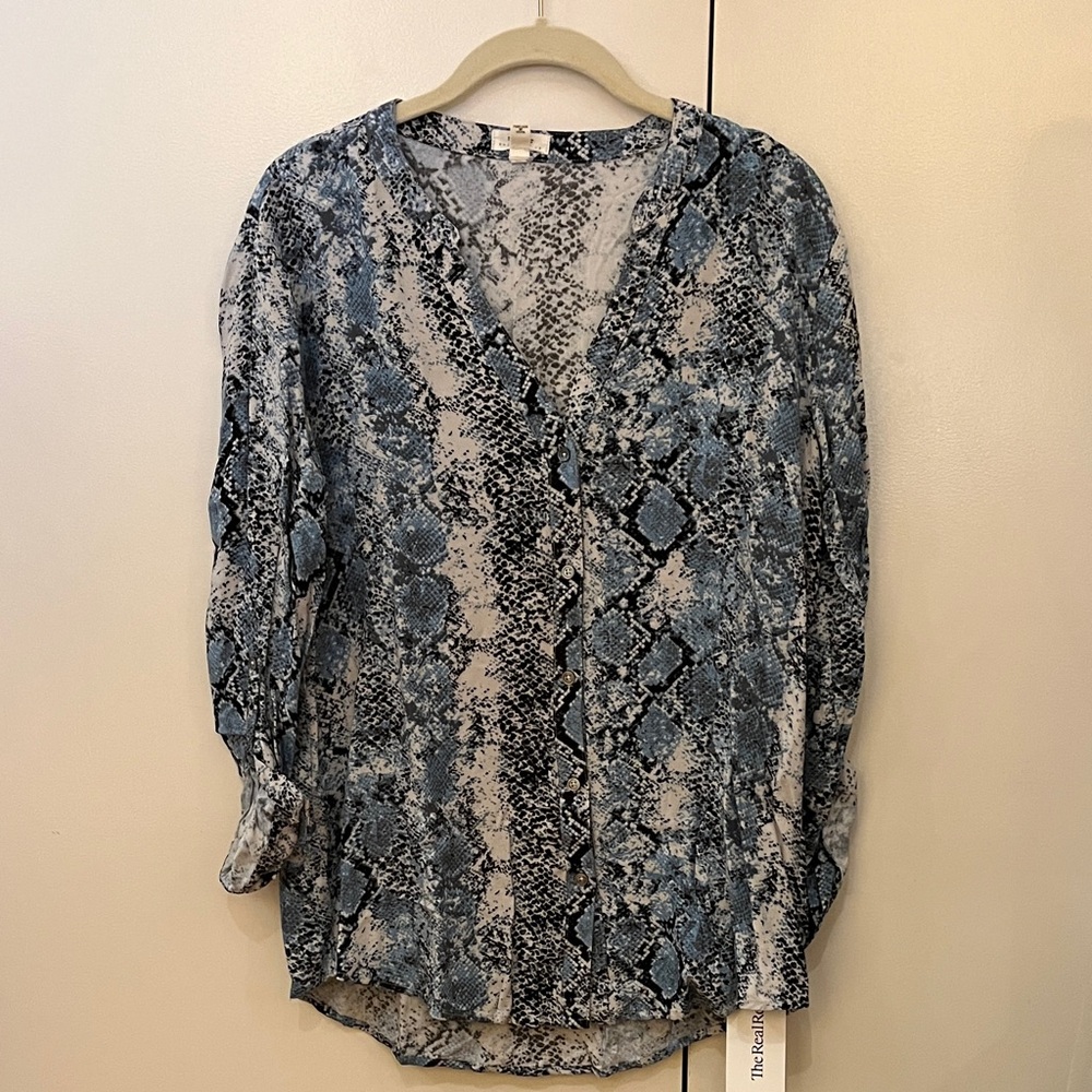 Soft Joie Blue and Gray Snake Print Blouse